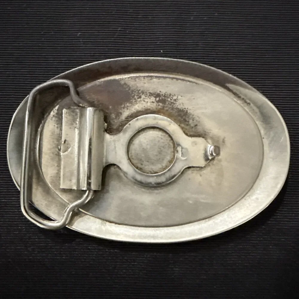 Semi Truck Trucker Driver Vintage Oval Belt Buckle White & Blue Enamel